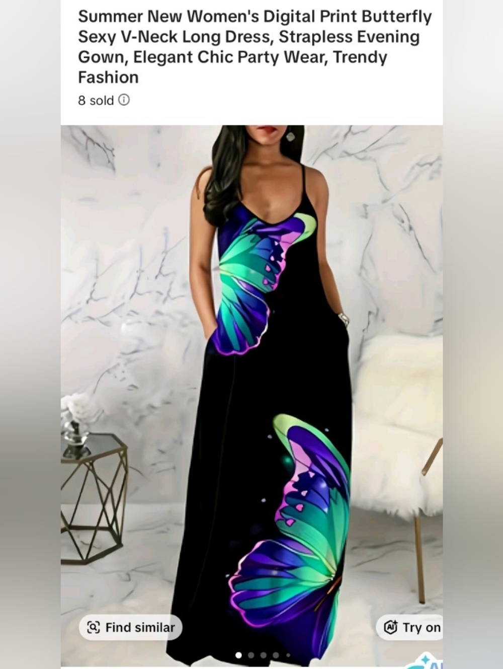 Women’s Black Maxi Dress with Vibrant Butterfly Print